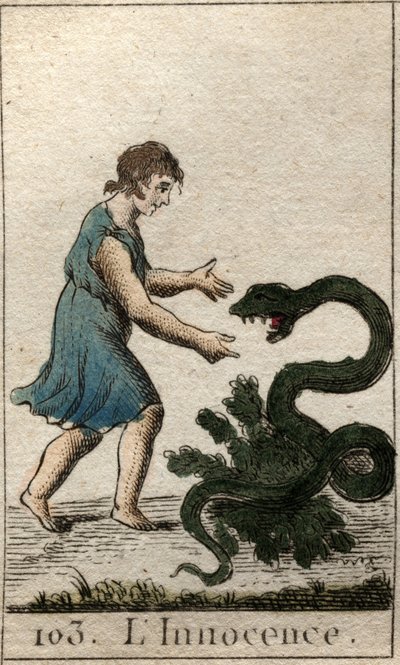 Representation of Innocence as a Child Feeding a Dangerous Snake. From 