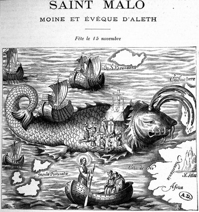 Representation of Saint Malo on the Back of a Whale Represented in the Way of Saint Brendan by Clonfert (ca. 484-577/578) (engraving) by French School