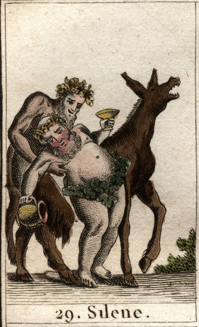 Silenus, companion of Bacchus, drunk, supported by a young satyr. From 