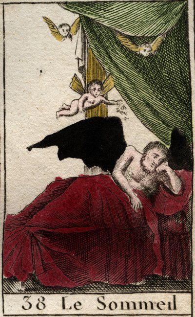 Somnus, god of sleep, resting eternally in a palace, surrounded by winged dreams. From 