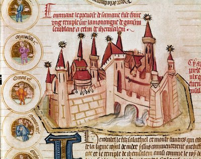 Representation of a fortified city similar to that of Jerusalem Page taken from the manuscript Genealogie de la Bible of the French school. 14th century Cremone, biblioteca governativa by French School