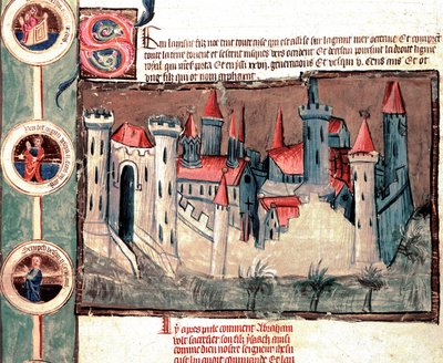 Representation of a Fortified Town in the Strasbourg Region. Miniature on Scroll of Parchment 