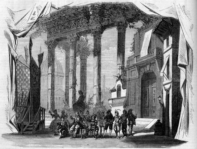 Representation of an opera: Scenography of Act I of “Salvador Rosa” after a libretto by Henry Trianon and Eugene Grange, and a music by Jules Laurent Duprato. Paris, Opera Comique by French School