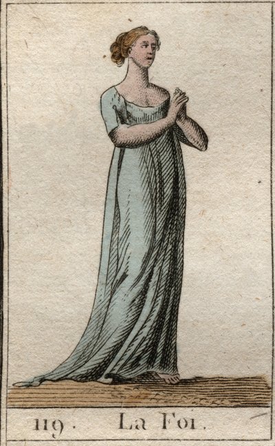 Representation of the Faith, woman dressed in white with joined hands. From 