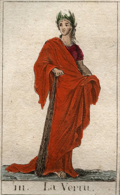 Representation of the god of Virtue, a young woman with a candid face. From 