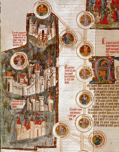 Representations of various fortified cities including that of Troy. Page taken from the manuscript 