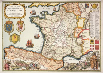 Reproduction of Map of Routes of St. James of Compostel, Originally Engraved by D. Serveaux 1648 by French School