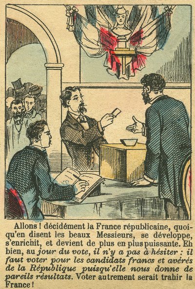 Republican France deserved the vote of the French. Engraving, in Le Figaro, supplement, on 30/03/1889, Paris. Coll. Selva. by French School