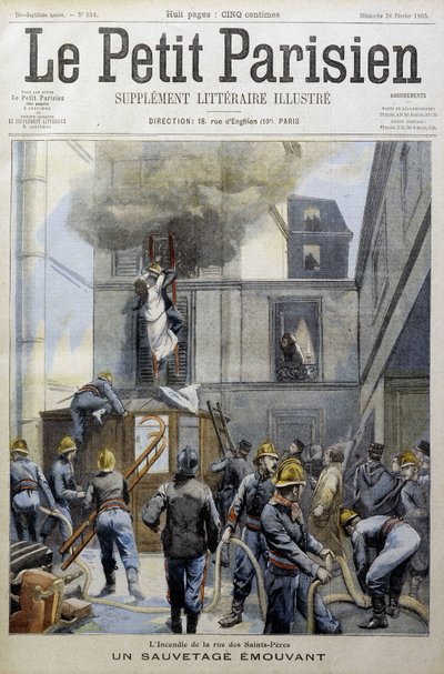 Rescue during a fire by the Firefighters: a moving rescue - in Le Petit Parisien by French School