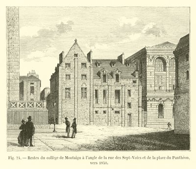 Remains of the College of Montaigu at the corner of rue des Sept-Voies and Place du Pantheon, around 1850 by French School