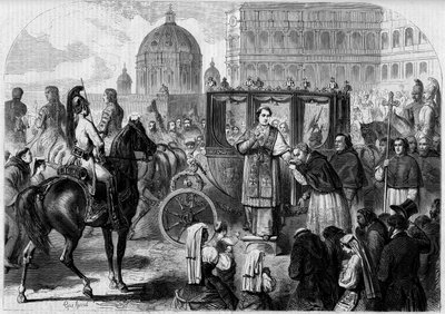 Return of Pope Pius IX to Rome. Engraving in 