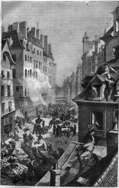 Revolution of 1830: fight in the faubourg Saint Antoine. Engraving in Histoire des Papes-Rois-Queen and Empereurs a travers les centuries by Maurice Lachatre by French School