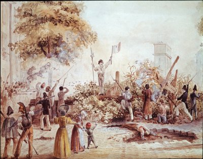 Revolution of July in Paris - Barricade in Boulevard Saint Martin by French School