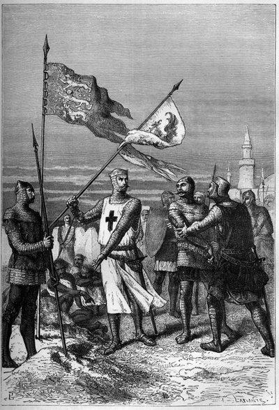 Richard Coeur de Lion or Richard I the Lionheart (1157-1199) King of England, shown removing the banner of the archduke Leopold V, Duke of Austria - engraving in L