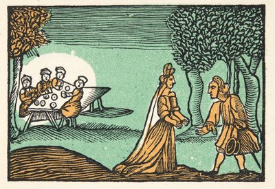 Riquet with the Tuft, from Histories or Tales of Past Times Told by Mother Goose, With Morals, by M. Perrault, pub. 1925 (hand coloured woodblock print) by French School
