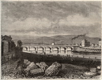 Roanne - Loire, en region Rhone-Alpes - engraving in La France illustree: geography, history, administration statistique by V.A. Malt-Brown by French School
