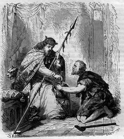 Robert II the Pious (972-1031), King of France, distributing alms. Engraving in 