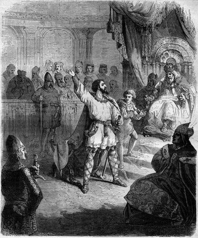 Robert de Hauteville dit Guiscard or the Avisse recognizes himself as a vassal of the Holy Siege. Engraving in Histoire des Papes-Rois-Queen and Empereurs a travers les centuries by Maurice Lachatre by French School