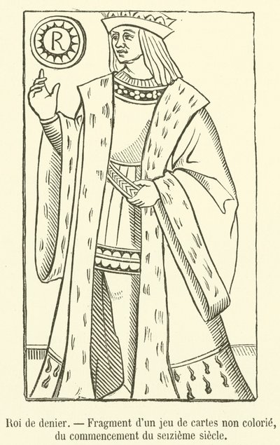 King of Coins, Fragment of an Uncolored Deck of Cards, Early 16th Century by French School