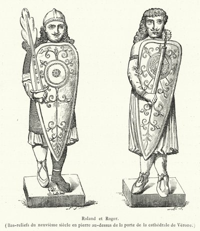 Roland and Roger, 9th Century Bas-reliefs in Stone Above the Door of the Cathedral of Verona by French School
