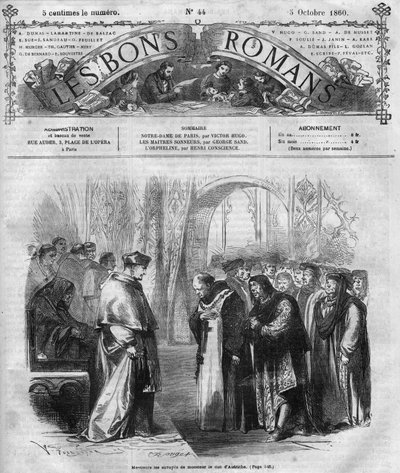 Roman serial: “Notre Dame de Paris” by Victor Hugo (1802-1885). Engraving in “Les bons romances” by French School