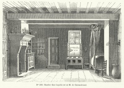 Room in the Hotel de France at St Malo, Brittany, in which French Writer and Politician Francois-Rene de Chateaubriand was Born (engraving) by French School