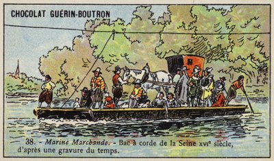 Rope ferry across the River Seine, France by French School