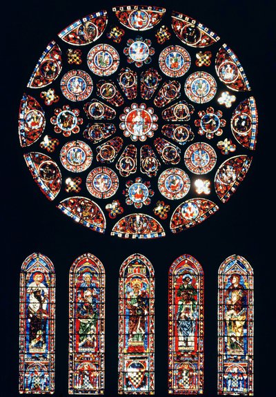 Rose and lancet windows from the south wall by French School