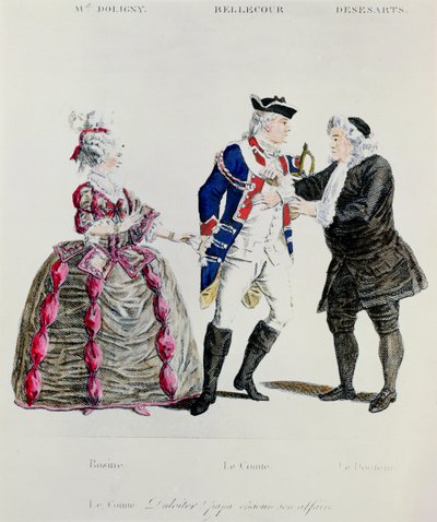 Rosine, Count Almaviva and the Doctor, Scene from Act II Scene 13 of The Barber of Seville by Pierre Augustin Caron de Beaumarchais by French School