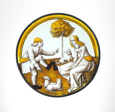 Roundel with Couple Playing at Quintain by French School