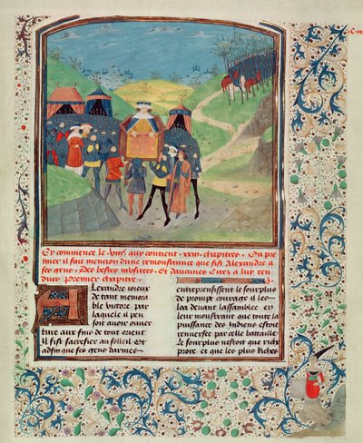Alexander the Great addressing his men in the hope of persuading them to continue into India, from Quinte Curse Ruffe des Fais du Grant Alexandre, c.1468 by French School