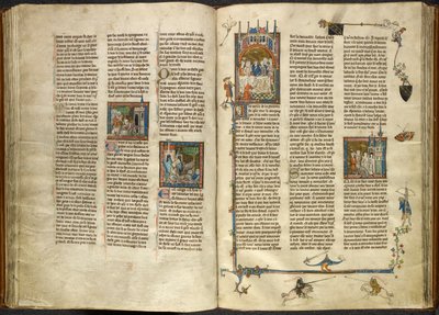 Lancelot Removing the Head of His Decapitated Grandfather, the King, Out of a Boiling Well; a Building Collapsing on Two Knights. On the Right, Miniature of Arthur and Guinevere Seated at a Banquet, from 