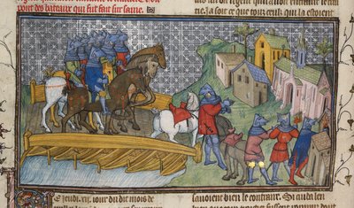 Passage of the Seine (illustration from the Chroniques de France ou de St. Denis) by French School