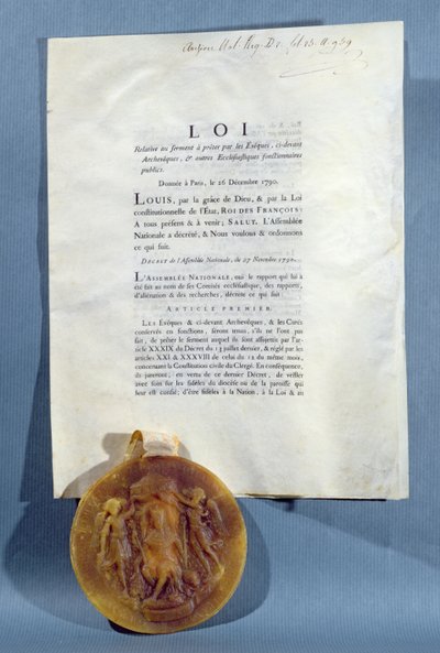 Royal Decree of Louis XVI affirming the obligation of French bishops and priests to swear an oath of allegiance to the Civil Constitution of the Clergy, 16th December 1790 by French School