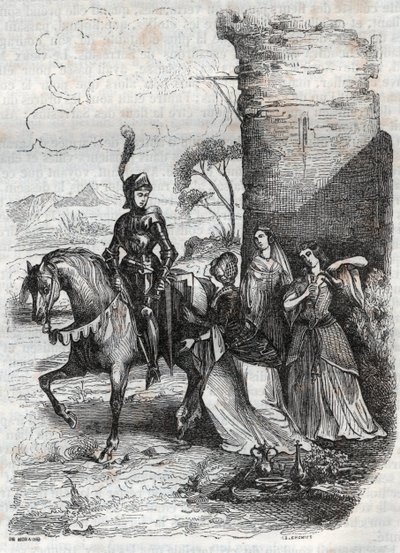 Ruggiero and Three Nymphs from the Court of Alcina (engraving from the poem Orlando Furioso) by French School