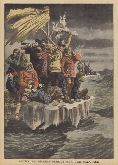 Russian fishermen adrift on an ice floe by French School