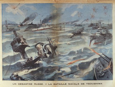 Russian naval disaster during the battle of Tsushima in 1905, illustration from Le Petit Parisien, 2 July, 1906 by French School