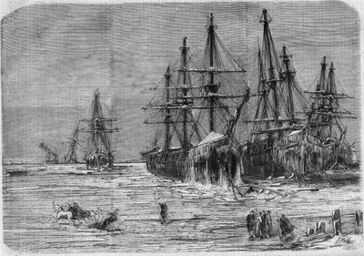 Russian Ships Caught in Ice at the Mouth of the Dnieper River in the Black Sea by French School