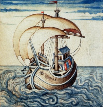 Sailing ship, from Theatre des Vices et Vertus, by Jan van der Noot by French School