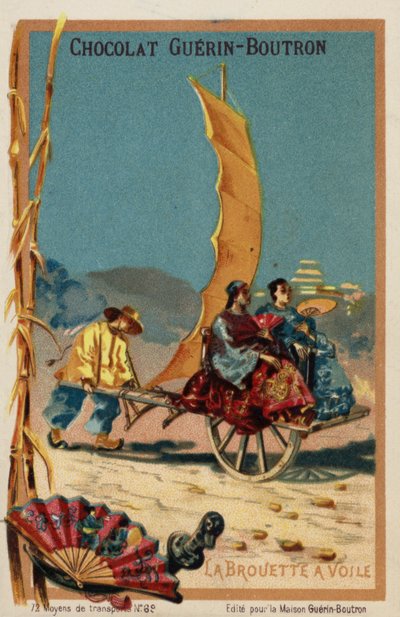 Sail-powered wheelbarrow by French School