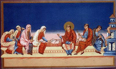 Saint Jerome explaining the Gospel to Eustochia and Paule, 9th century by French School