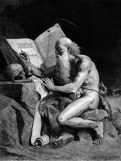 Saint Jerome in the Desert. Engraving After the Painting by Georges Sauvage. Engraving in 