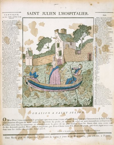 Saint Julian the Hospitaller rowing travellers across a river, illustration from L