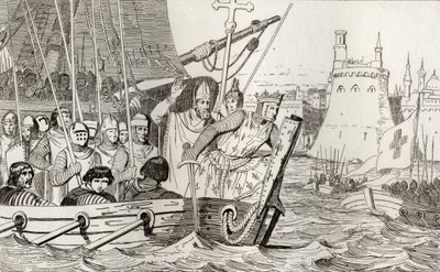 Saint Louis IX leads his troops in battle, from 