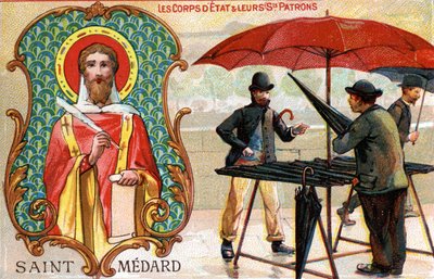 Saint Médard, Patron Saint of Umbrella Sellers, c.1910 by French School