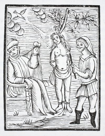 Saint Reine is Tortured, Her Skin Torn by Iron Combs, at the Command of Olibre, for Refusing to Deny Her Faith by French School