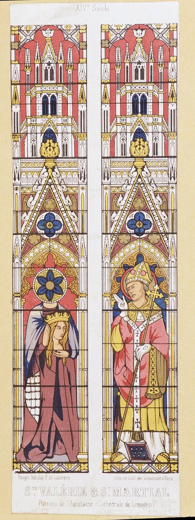 Saint Valerie, Virgin and Martyr in Limoges and Saint Martial, Bishop of Limoges, Patrons of Aquitaine. Facsimile Reproducing the Stained Glass Windows of the Cathedral of Limoges by French School