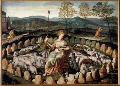 Sainte Genevieve, patron saint of Paris, keeping her sheep by French School