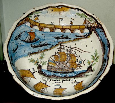 Salad Bowl Depicting Shipping on the Loire, Nevers, 1800 by French School