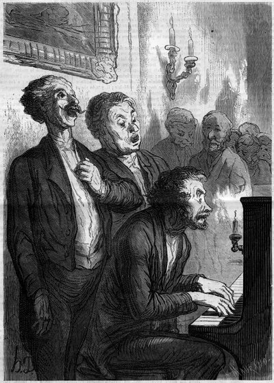 Salon singers. Cartoon by Honore Daumier (1808-1879). Engraving in 